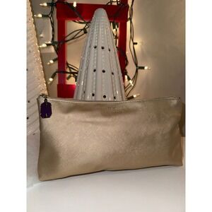 Mugler Gold Metallic Textured Pouch Cosmetic Bag Purple Charm